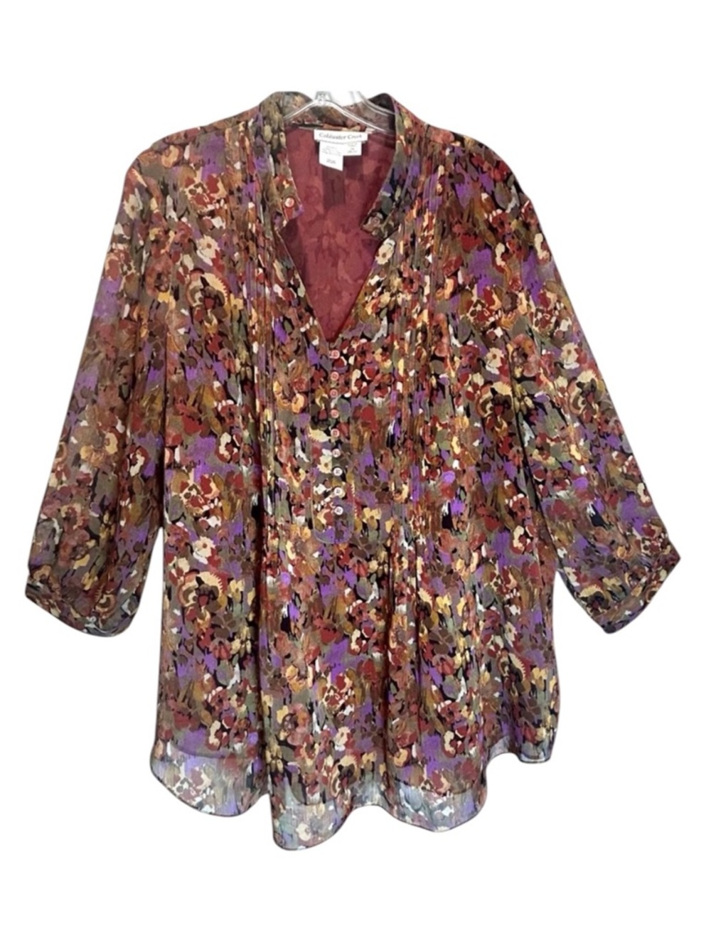 Coldwater Creek Multicolored Semi-Sheer Floral Tunic with 3/4 Sleeves - Size 2X